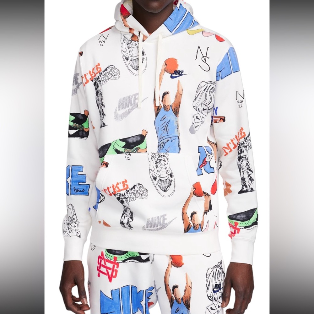NIKE Club Fleece Sketch Graphic PRINTED PULLOVER HOODIE Men’s FV1921 133